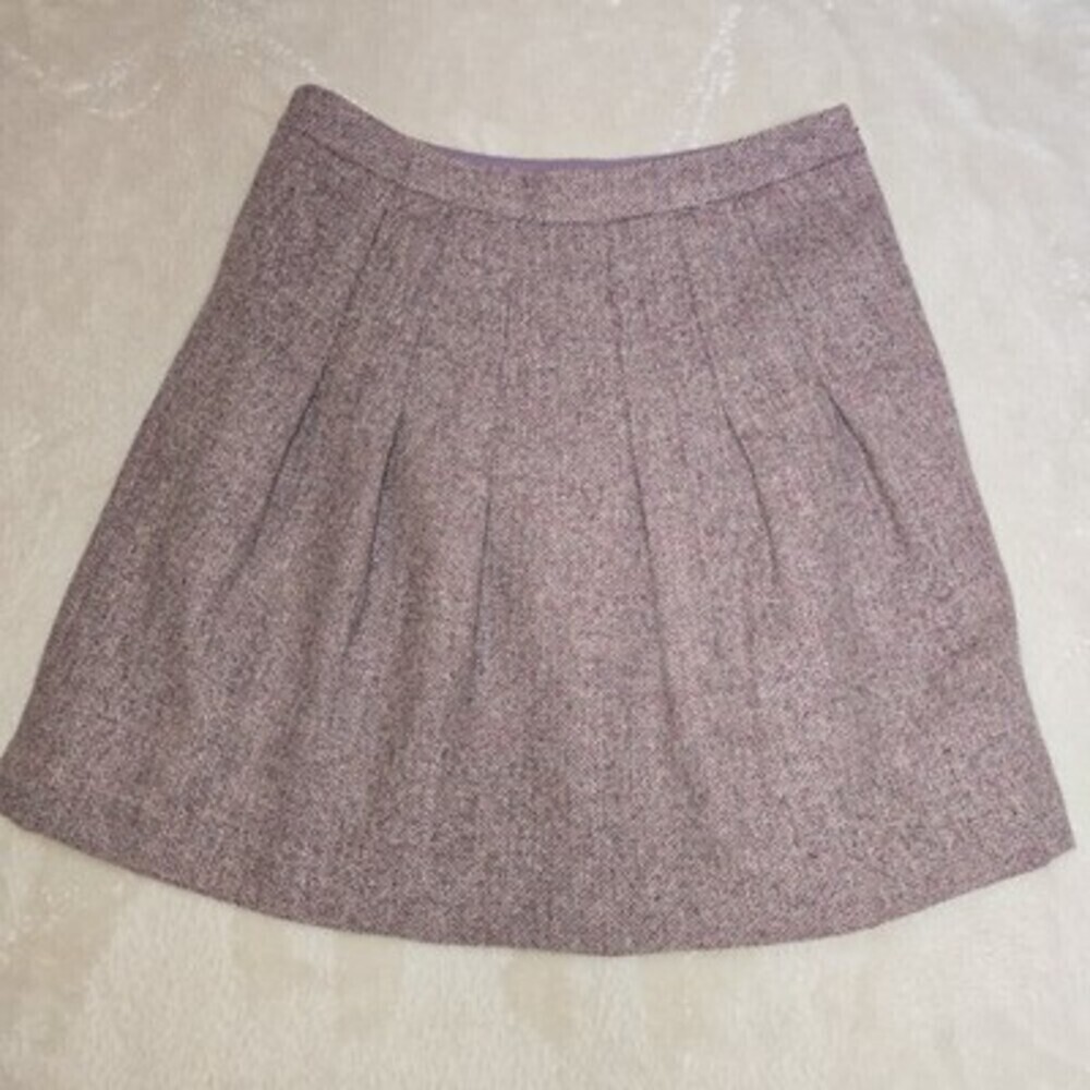 GAP 100% Wool Herringbone Tweed Pleated Mini Skirt Lined Purple Brown Women’s...